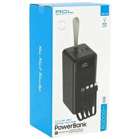 Повербанк ACL PW-94 80000 mAh USB/Micro/Type-C/Lighting Black, зображення 4