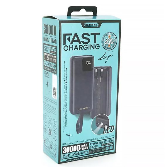 Повербанк Remax RPP-550 Suji 30000 mAh 20W + 22.5W PD+QC Black, зображення 5