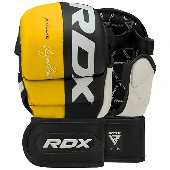 Рукавички ММА RDX T6 Plus Rex Yellow L (GGR-T6Y-L+), Розмір: L, Колір: Чорний/Жовтий, зображення 3