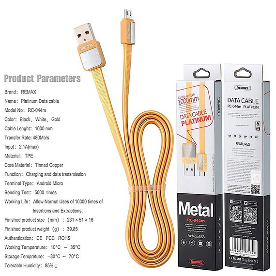 Кабель Remax Micro USB Platinum RC-044m Gold (000000930), зображення 4