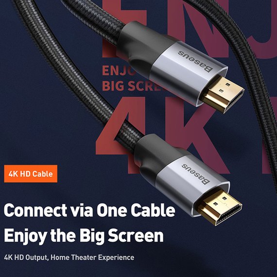 Кабель Baseus HDMI Enjoyment Series 4khd Male To 4khd Male 2m, 4K Black (CAKSX-C0G), Довжина: 2 м, зображення 3