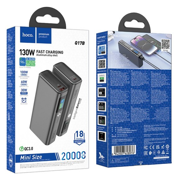 Повербанк HOCO Q17B Electric 130W 20000 mAh Cosmic Grey (6942007628976), изображение 7