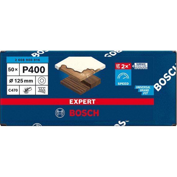 Шлифовальная бумага Bosch Expert C470 с 8 отверстиями для эксцентриковых шлифмашин, 125 мм, G 400, 50 шт/уп (2608900916), изображение 2