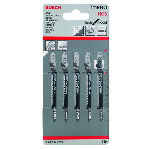 Пиляльне полотно по дереву для лобзикових пил Bosch Basic for Wood T 119 BO 5 шт/уп (2608630310), зображення 2