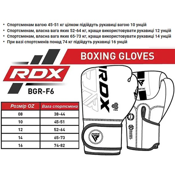 Боксерські рукавички RDX F6 Kara Matte White 6 унц (BGR-F6MW-6OZ), зображення 6