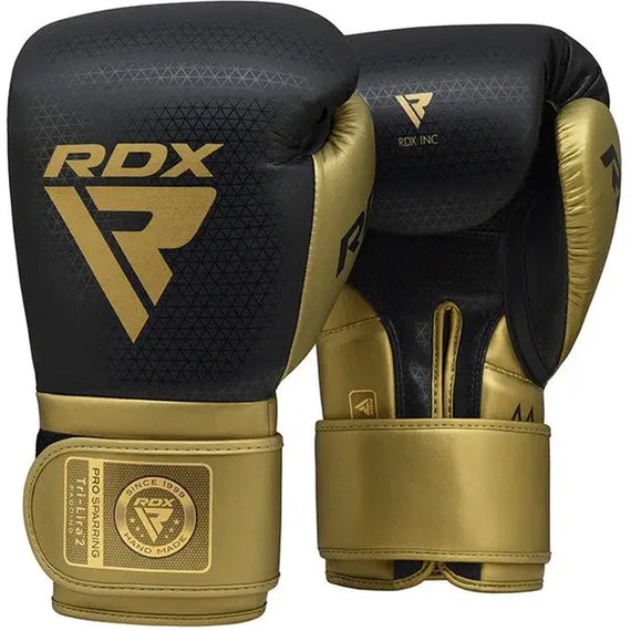 Боксерські рукавички RDX Mark Pro Sparring TRI Lira 2 Golden 14 унц (BGM-PSTL2G-14OZ), Вага: 14 унцій, Колір: Чорний/Золотий