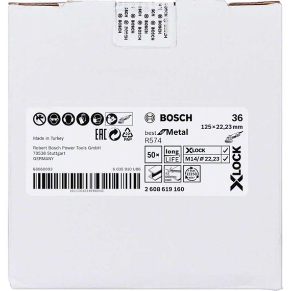 Фибровый шлифовальный круг Bosch Best For Metal X-LOCK PRO R574, 125 мм, G 36, для угловых шлифмашин (болгарок) (2608619160), изображение 4