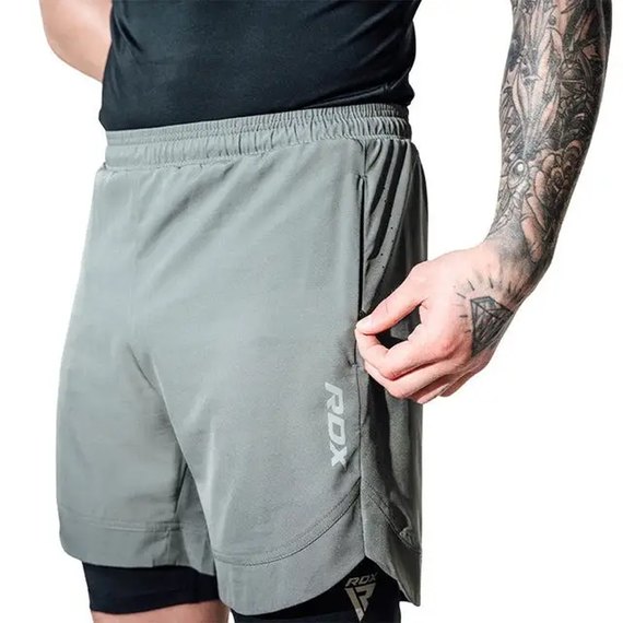 Шорти MMA компресійні RDX T16 2 в 1 Grey/Black L (MSC-T16GB-L), Колір: Сірий, Розмір: L, зображення 2