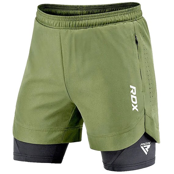 Шорты MMA компрессионные RDX T16 2 в 1 Green/Black S (MSC-T16AGB-S), Цвет: Зелёный, Размер: S
