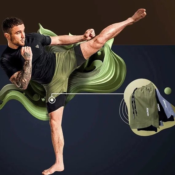 Шорты MMA компрессионные RDX T16 2 в 1 Green/Black S (MSC-T16AGB-S), Цвет: Зелёный, Размер: S, изображение 5
