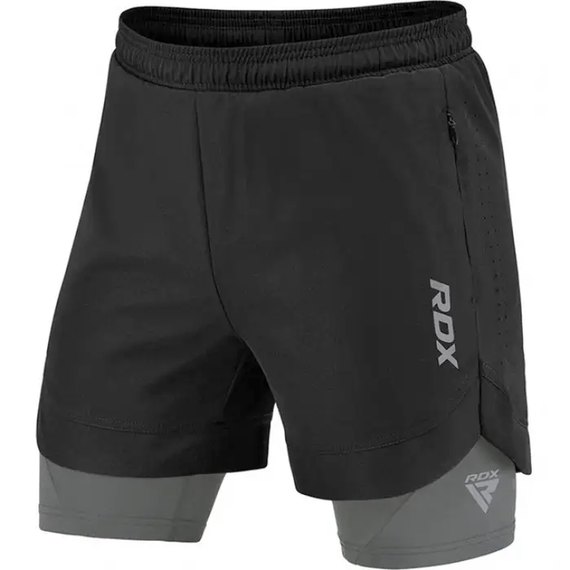Шорти MMA компресійні RDX T16 2 в 1 Black/Grey XL (MSC-T16BG-XL), Колір: Чорний, Розмір: XL