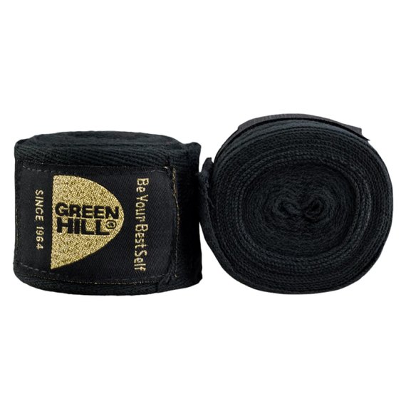Бинты боксерские Green Hill Cotton 4,5 м черные (ВР-6235d), Цвет: Чёрный, Длина бинта: 4.5 м