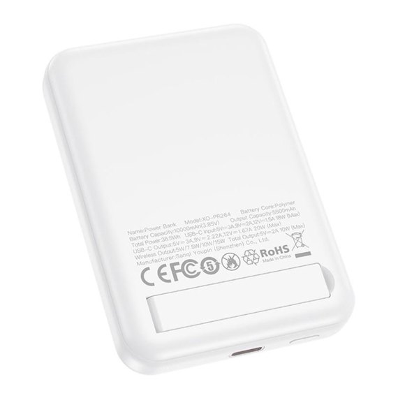Повербанк XO PR264 Magnetic 15W PD20W with a holder 10000mAh White (6920680862535), Колір: Білий, зображення 4