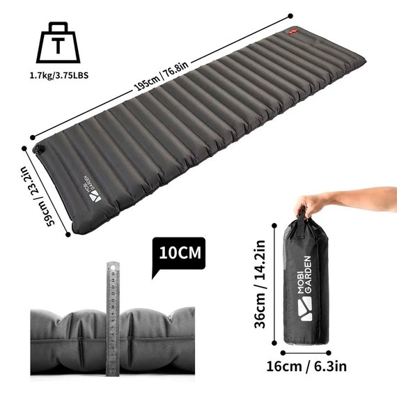 Килимок надувний Mobi Garden Taurus 90 мм NX20663004 grey (6928405316783)