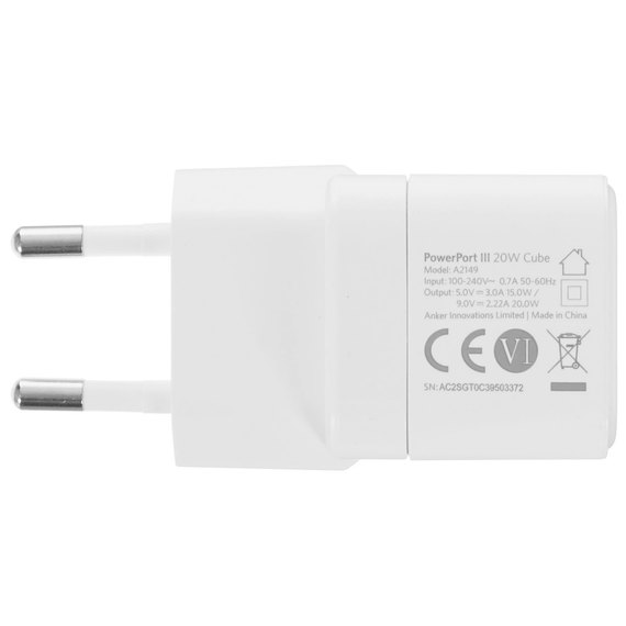 Зарядное устройство Anker PowerPort III 20W Cube белый (A2149G21)