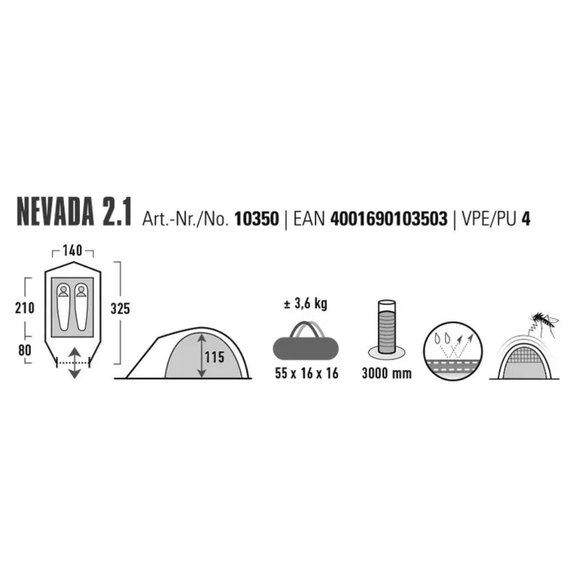 Палатка High Peak Nevada 3.1 Deep Forest (10351) 930590, Вместимость: Трёхместные, изображение 14