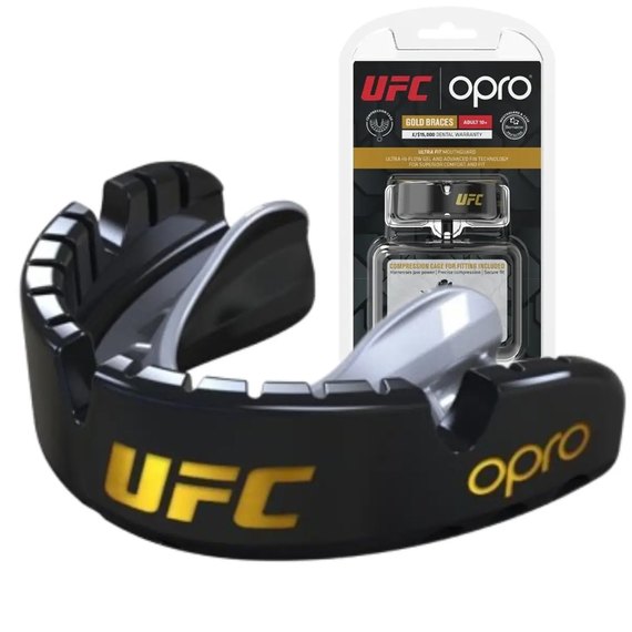 Капа для бокса OPRO Gold Braces под брекеты (возраст 11+) Black/Silver (art.102518001)