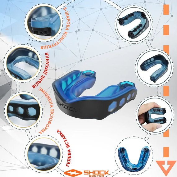 Капа для бокса Shock Doctor Gel Max (возраст 11+) Black/Blue (art. 6100-BB-AD), Цвет: Чёрный/Синий, изображение 4