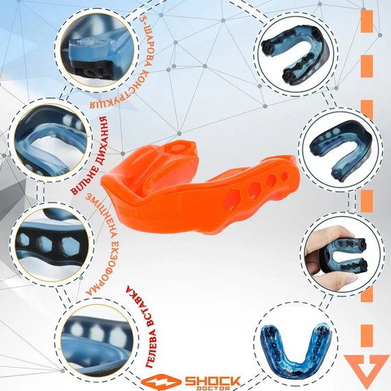 Капа для бокса Shock Doctor Gel Max (возраст 11+) Orange (art. 6130-OR-AD), Цвет: Оранжевый, изображение 4