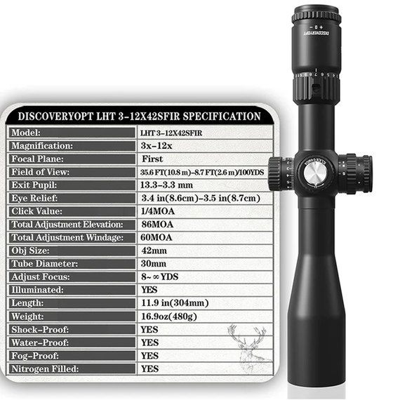Оптический прицел Discovery Optics LHD-NV 3-12X42 SFIR FFP (30 мм, подсветка) 230304, изображение 7