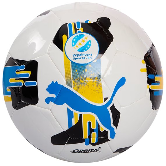 М'яч футбольний Puma Orbita UPL MS білий/чорний/жовтий/блакитний size 3 (084593-01), Розмір: 3, зображення 2
