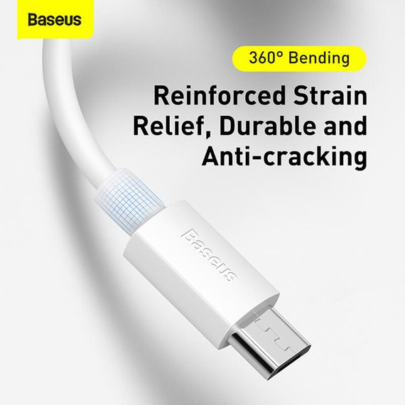 Кабель Baseus Micro USB Simple wisdom Data Cable Kit 1.5m, 2.1A 2 шт/уп белый (TZCAMZJ-02), изображение 5
