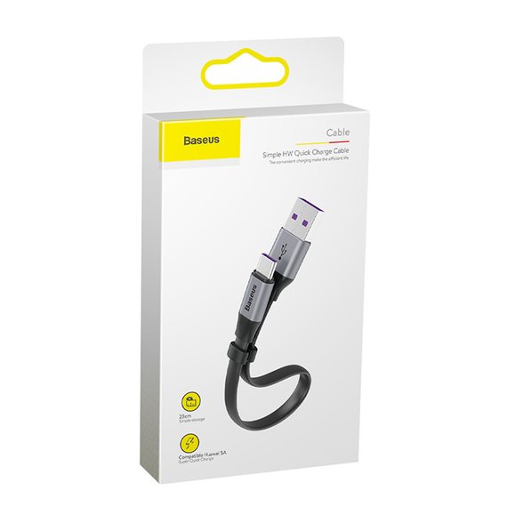 Кабель Baseus Type-C Simple HW Quick Charge 23cm, 40W, 5A чорний/сірий (CATMBJ-BG1), зображення 2