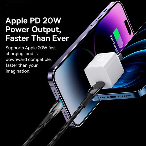 Кабель Baseus Type-C to Lightning Glimmer Series Fast Charging Data Cable 2m, 20W черный (000010114), изображение 7
