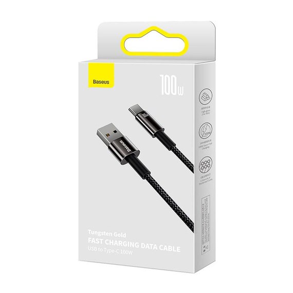Кабель Baseus Type-C Tungsten Gold Fast Charging Data Cable 1m, 100W чорний (000010122), зображення 7