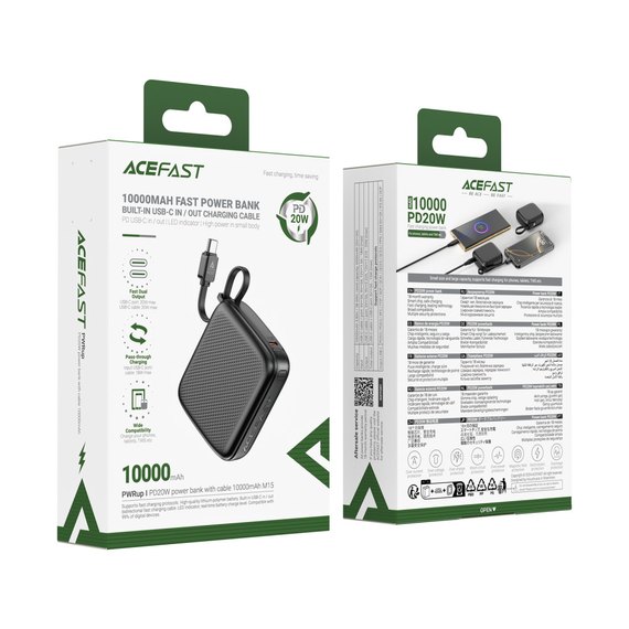 Повербанк Acefast M15 with cable PD20W 10000 mAh Black (6974316283973), изображение 7