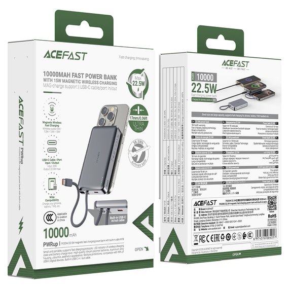 Повербанк AceFast M18 10000 mAh PD20W (22.5W) Black, изображение 8