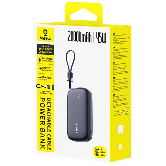 Повербанк Baseus EnerFill FC21 Qpow 3 Ultra 20000 mAh 45W Digital Display Black (E0027P00), зображення 8