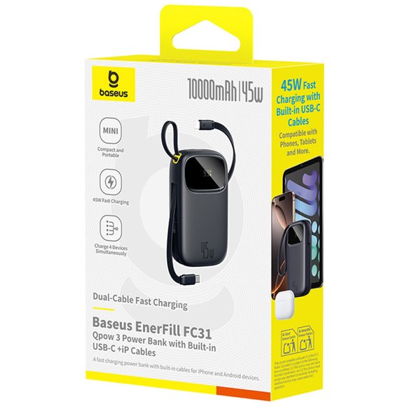 Повербанк Baseus EnerFill FC31 Qpow 3 10000 mAh 45W Digital Display Black (E0028C00), изображение 4