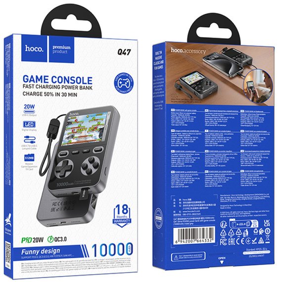 Повербанк HOCO Shine Q47 10000 mAh PD20W + Игровая консоль Grey, изображение 8