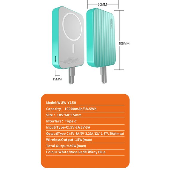 Повербанк WUW Y150 10000 mAh PD20W+15W White, зображення 2