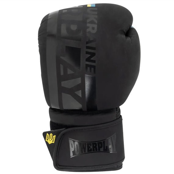 Боксерські рукавички PowerPlay 3021 Ukraine Чорні 8 ун (PP_3021_8oz_Black), Вага: 8 унцій, Колір: Чорний, зображення 2