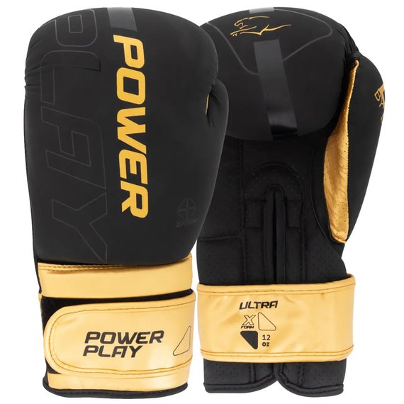Боксерские перчатки PowerPlay 3024 Ultra Mat Черный/Золотой 8 ун (PP_3024_8oz_Bl/Gold), Вес: 8 унций, Цвет: Чёрный/Золотой