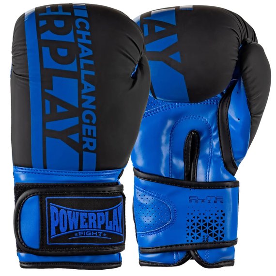 Боксерські рукавички PowerPlay 3086 Matt Challenger Чорний/Синій 14 ун (PP_3086_14oz_Bl/Navy), Вага: 14 унцій, Колір: Чорний/Синій