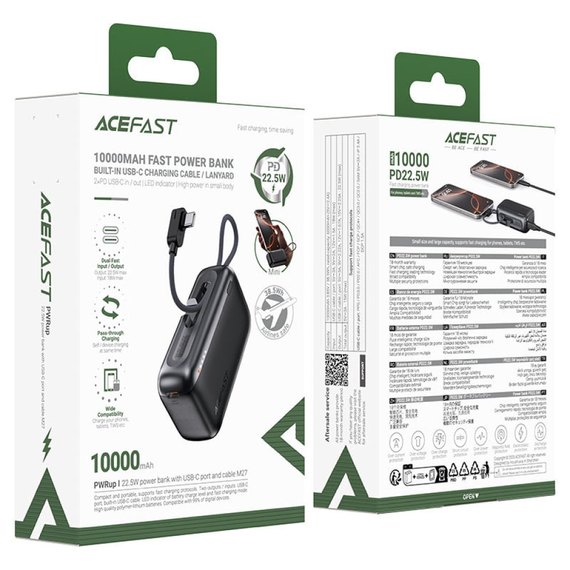 Повербанк AceFast M27 10000 mAh 22.5W (with cable Type-C) Grey, изображение 6