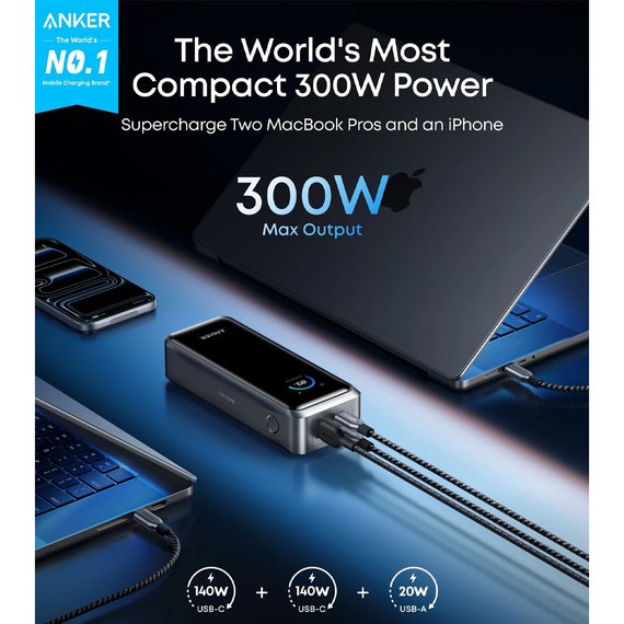 Повербанк Anker Prime 26000 mAh 300W PD Black (A110AH11), изображение 2