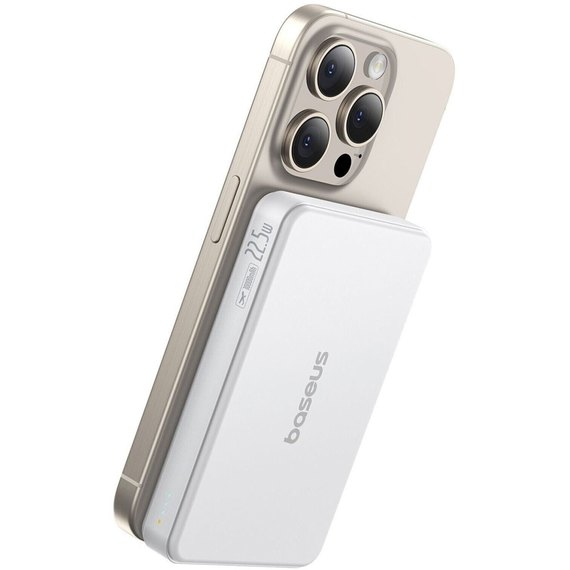 Повербанк Baseus Airpow Ⅱ Qi2 Magnetic 10000 mAh 22.5W Moon White (P10080000213-00), зображення 5