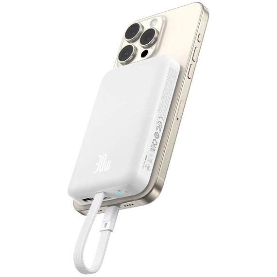 Повербанк Baseus Magnetic Mini Wireless Fast Charge 10000 mAh 30W White (P1002210B223-00), изображение 4