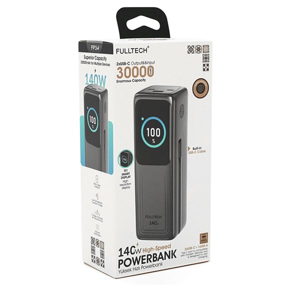 Повербанк Fulltech FP34 30000 mAh PD140W Black (2880000447184), зображення 4