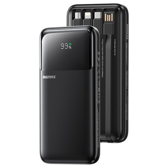Повербанк Remax FCP-1 10000 mAh PD20W+QC3.0 (with cable Type-C+Lightning+Micro+USB) Black