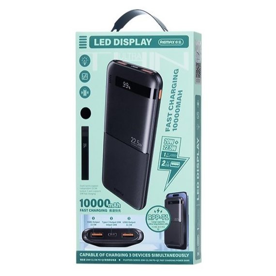 Повербанк Remax RPP-71 Piloteer Series 10000 mAh PD20W+QC22.5W Black, зображення 3