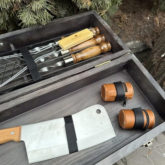 Подарунковий набір шампурів Mzavod Майстер BBQ темна текстура (PN-BBQ-TDK), Колір: Темно-коричневий, зображення 7