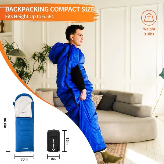 Спальний мішок KingCamp Lona 250 Comf +12°C / Lim +7°C / Extr -3°C Blue (KS2401_BLUE_L), зображення 3