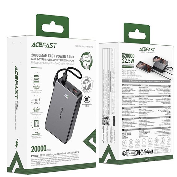 Повербанк Acefast M29 20000 mAh 22.5W Black (6974316285991), Ёмкость: 20 000 mAh, изображение 6