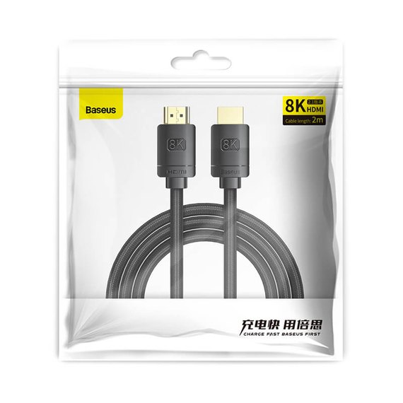 Кабель Baseus High Definition Series HDMI 8k to HDMI 8k Adapter Cable 2m, 8K, HDMI2.1 Black (CAKGQ-K01), изображение 7