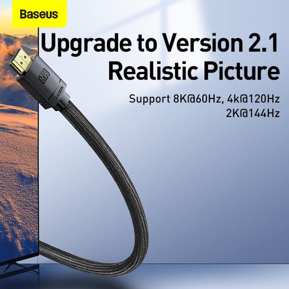 Кабель Baseus High Definition Series HDMI 8k to HDMI 8k Adapter Cable 3m, 8K, HDMI2.1 Black (CAKGQ-L01), изображение 6
